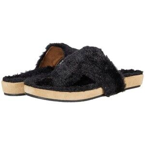 Jack Rogers Jacks Comfort Cozy Thong Women US 11 Black Faux Fur Sandals JOBB1484